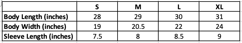 Size Chart for men's Stick Mobility T-Shirt