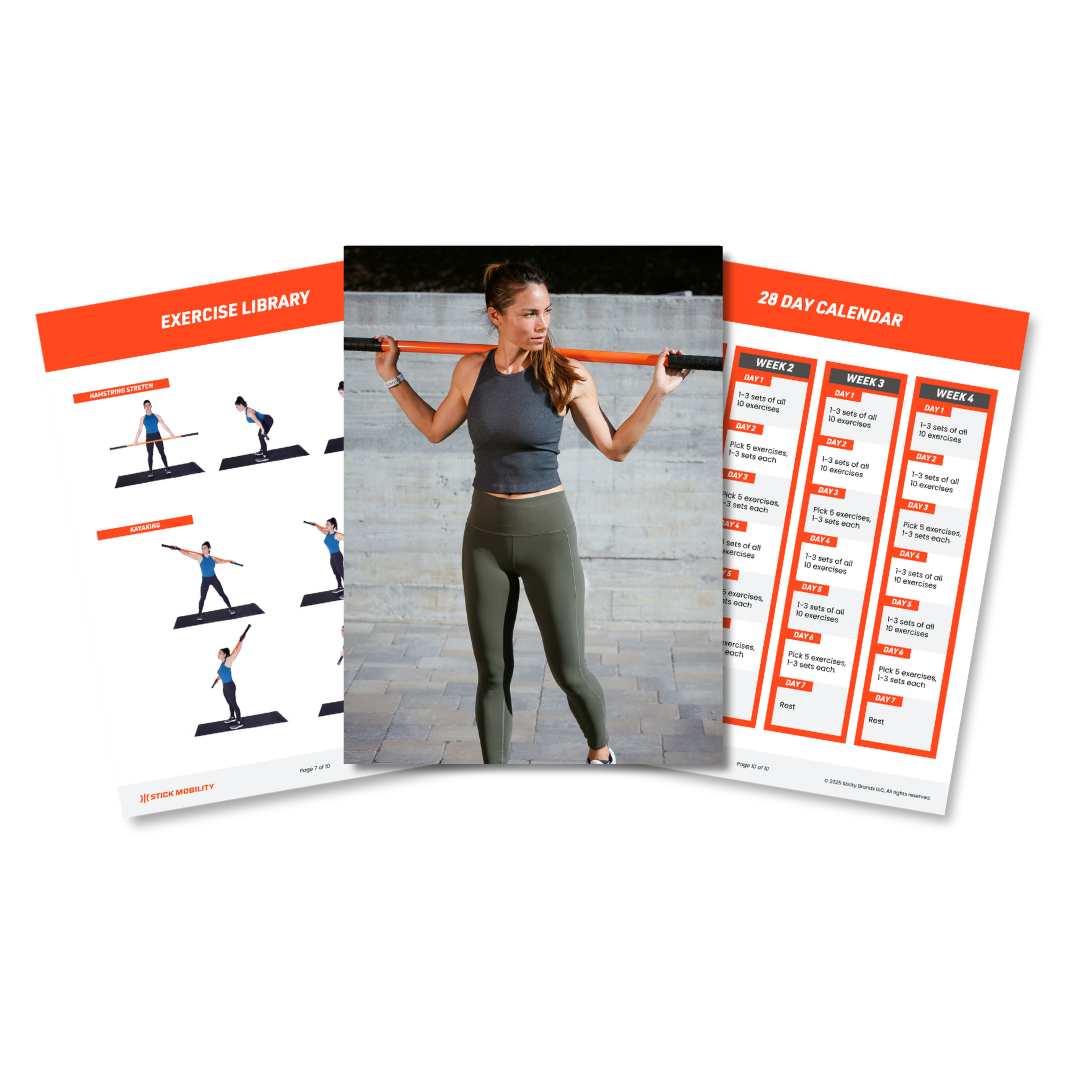 Fitness product set with exercise library, calendar, and woman holding a barbell.